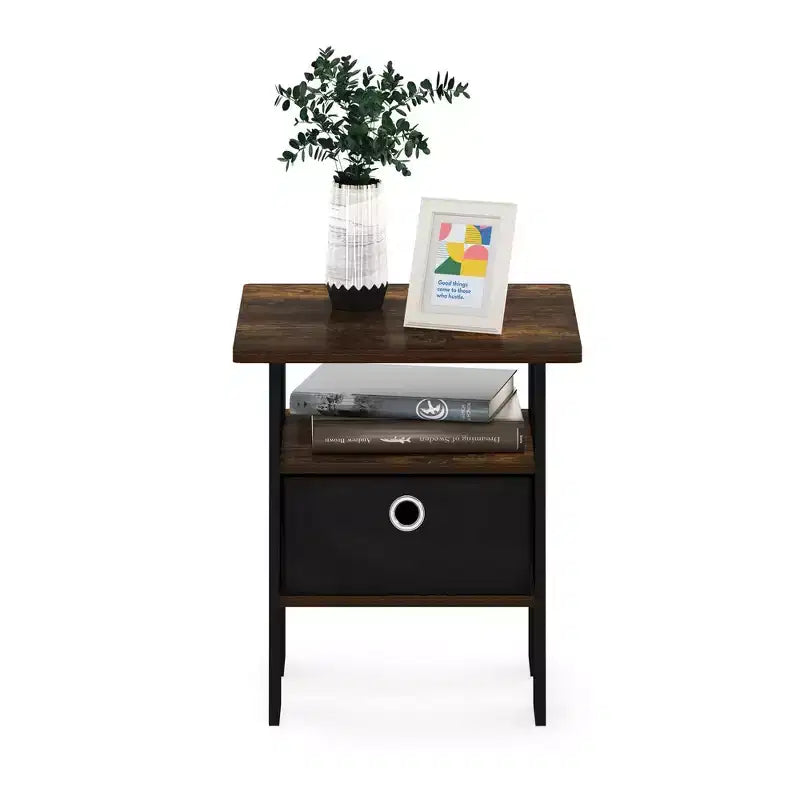 Furinno Comodino Moderno da 1 Pezzo, Tavolino da Notte, Tavolino Laterale per Divano con Cassetto Rimovibile e Ripiano Aperto, Pino Ambrato/Marrone