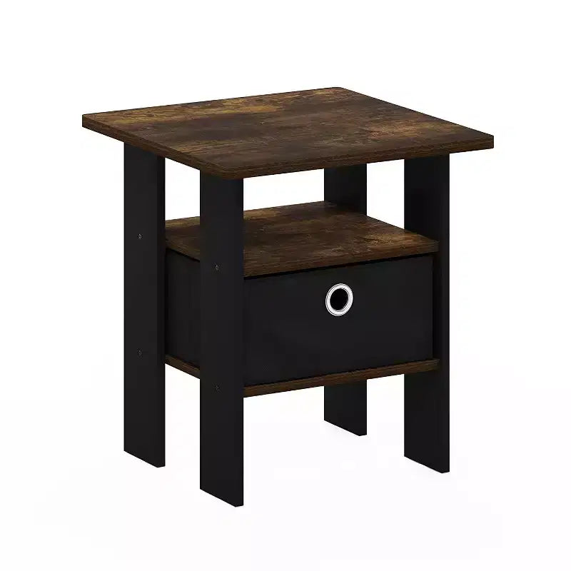 Furinno Comodino Moderno da 1 Pezzo, Tavolino da Notte, Tavolino Laterale per Divano con Cassetto Rimovibile e Ripiano Aperto, Pino Ambrato/Marrone
