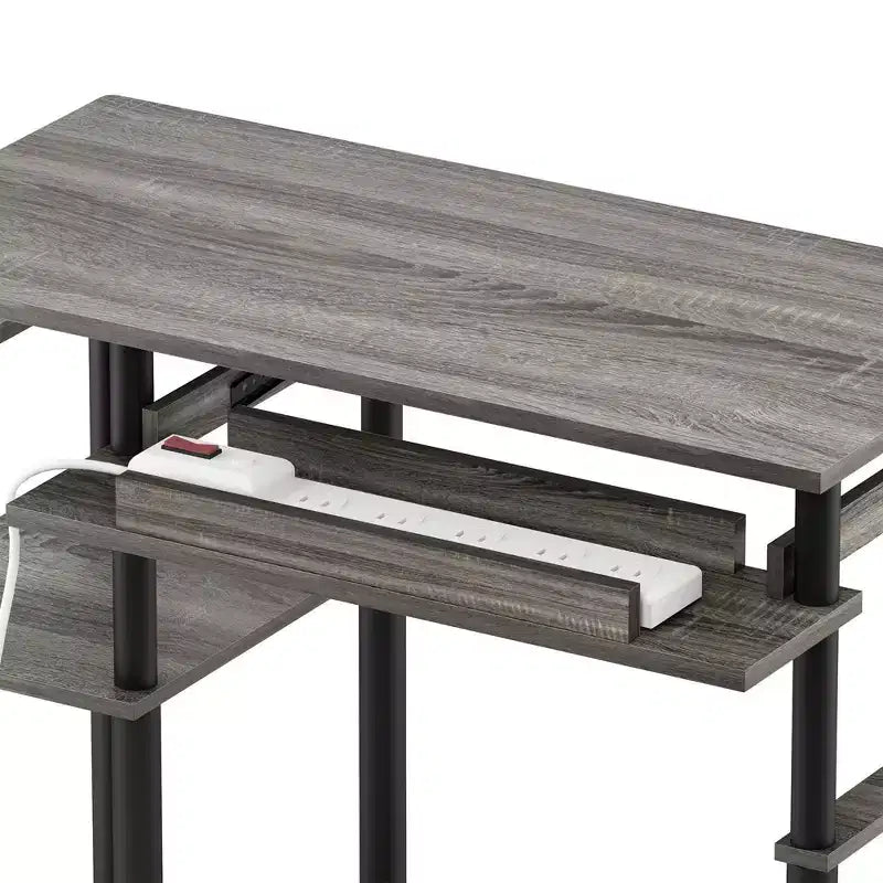 Furinno Scrivania per computer industriale, workstation per ufficio domestico con vassoio per tastiera e ripiano aperto, rovere francese/nero