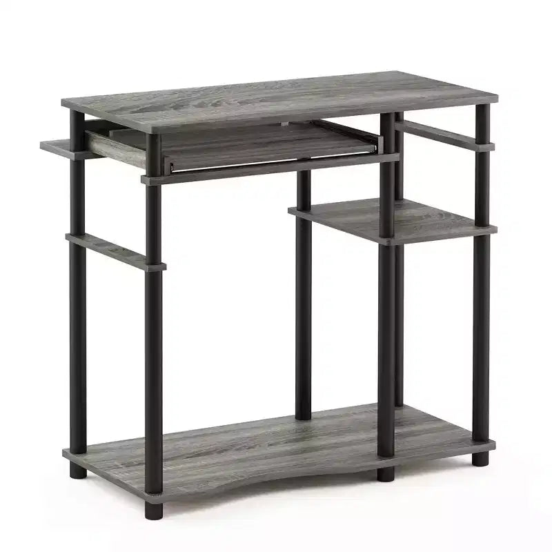 Furinno Scrivania per computer industriale, workstation per ufficio domestico con vassoio per tastiera e ripiano aperto, rovere francese/nero