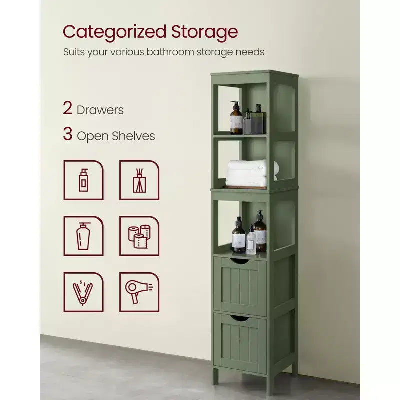 VASAGLE Armadietto a Terra per Bagno, Mobiletto Contenitore per Bagno, Scaffale Organizer, Unità Angolare Multifunzionale a 2 Cassetti