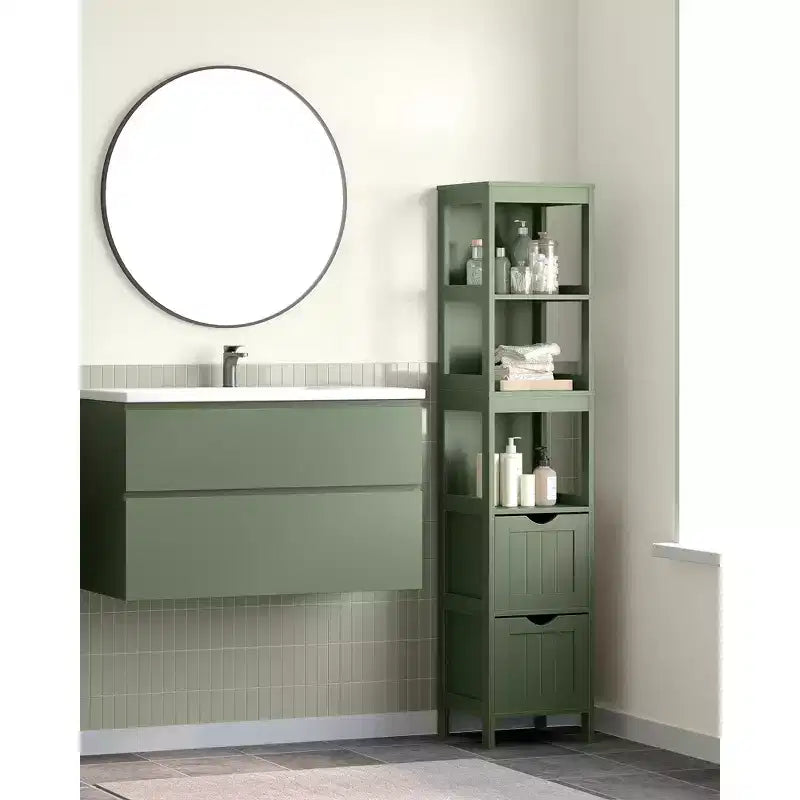 VASAGLE Armadietto a Terra per Bagno, Mobiletto Contenitore per Bagno, Scaffale Organizer, Unità Angolare Multifunzionale a 2 Cassetti