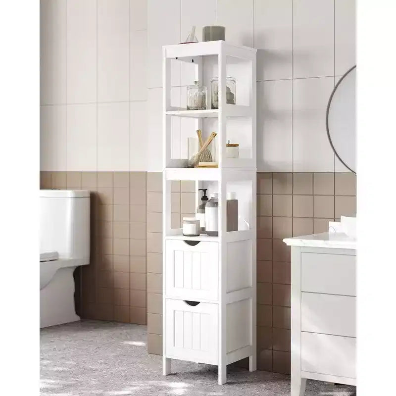 VASAGLE Armadietto a Terra per Bagno, Mobiletto Contenitore per Bagno, Scaffale Organizer, Unità Angolare Multifunzionale a 2 Cassetti