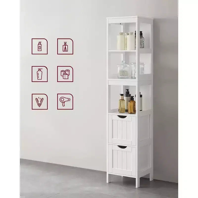 VASAGLE Armadietto a Terra per Bagno, Mobiletto Contenitore per Bagno, Scaffale Organizer, Unità Angolare Multifunzionale a 2 Cassetti