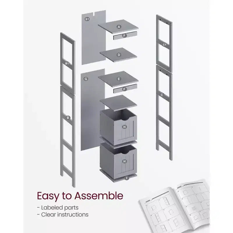 VASAGLE Armadietto a Terra per Bagno, Mobiletto Contenitore per Bagno, Scaffale Organizer, Unità Angolare Multifunzionale a 2 Cassetti