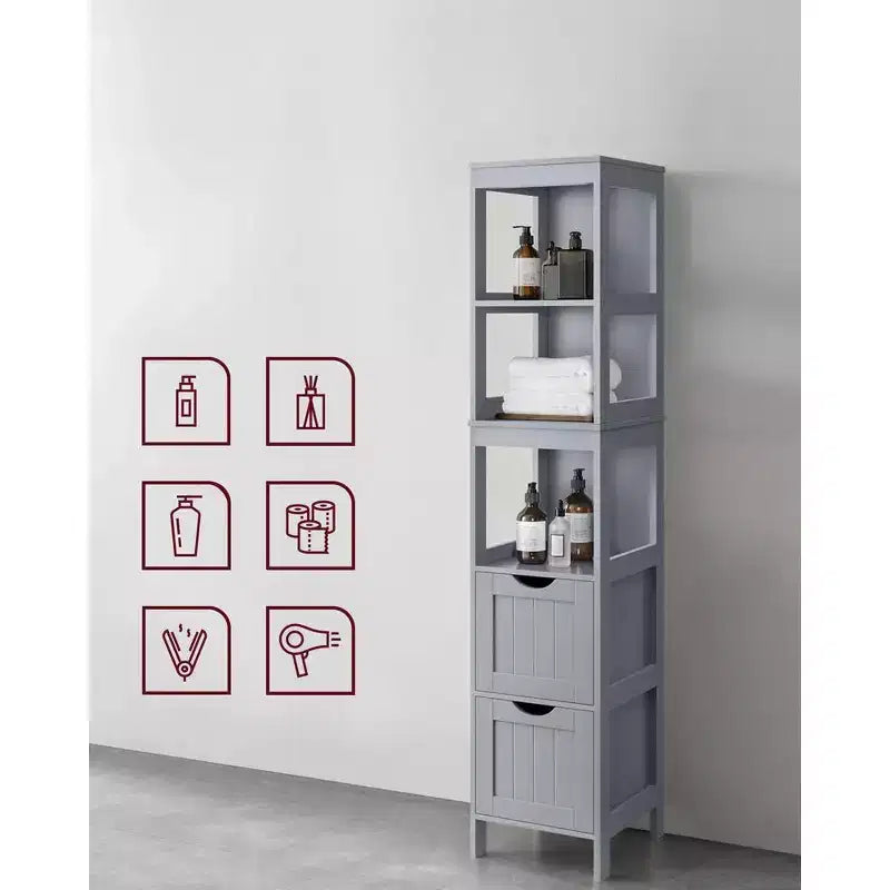 VASAGLE Armadietto a Terra per Bagno, Mobiletto Contenitore per Bagno, Scaffale Organizer, Unità Angolare Multifunzionale a 2 Cassetti