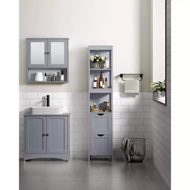 VASAGLE Armadietto a Terra per Bagno, Mobiletto Contenitore per Bagno, Scaffale Organizer, Unità Angolare Multifunzionale a 2 Cassetti