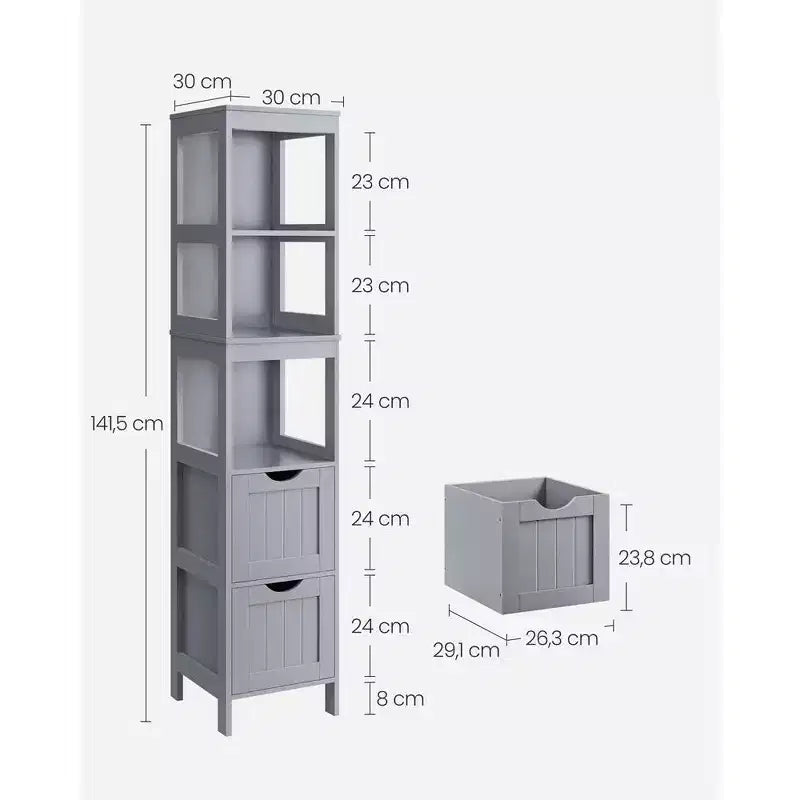 VASAGLE Armadietto a Terra per Bagno, Mobiletto Contenitore per Bagno, Scaffale Organizer, Unità Angolare Multifunzionale a 2 Cassetti