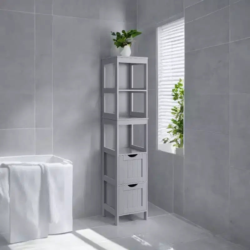 VASAGLE Bathroom Floor Cabinet Bathroom Storage Organizer Rack Stand,Multifunctional Corner Unit 2 Drawers