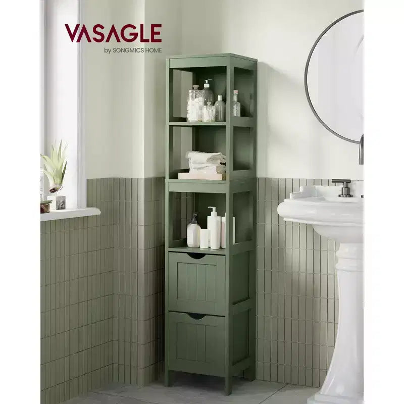 VASAGLE Armadietto a Terra per Bagno, Mobiletto Contenitore per Bagno, Scaffale Organizer, Unità Angolare Multifunzionale a 2 Cassetti