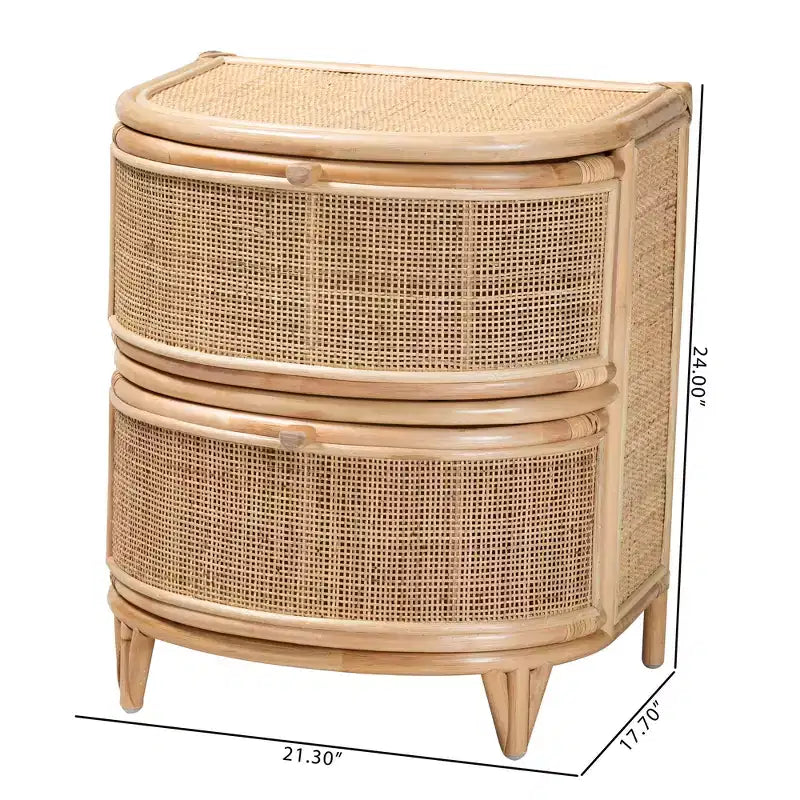 bali & pari Comodino Oleta moderno bohémien con 2 cassetti in rattan marrone naturale