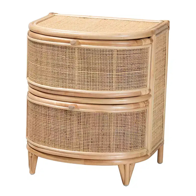 bali & pari Comodino Oleta moderno bohémien con 2 cassetti in rattan marrone naturale