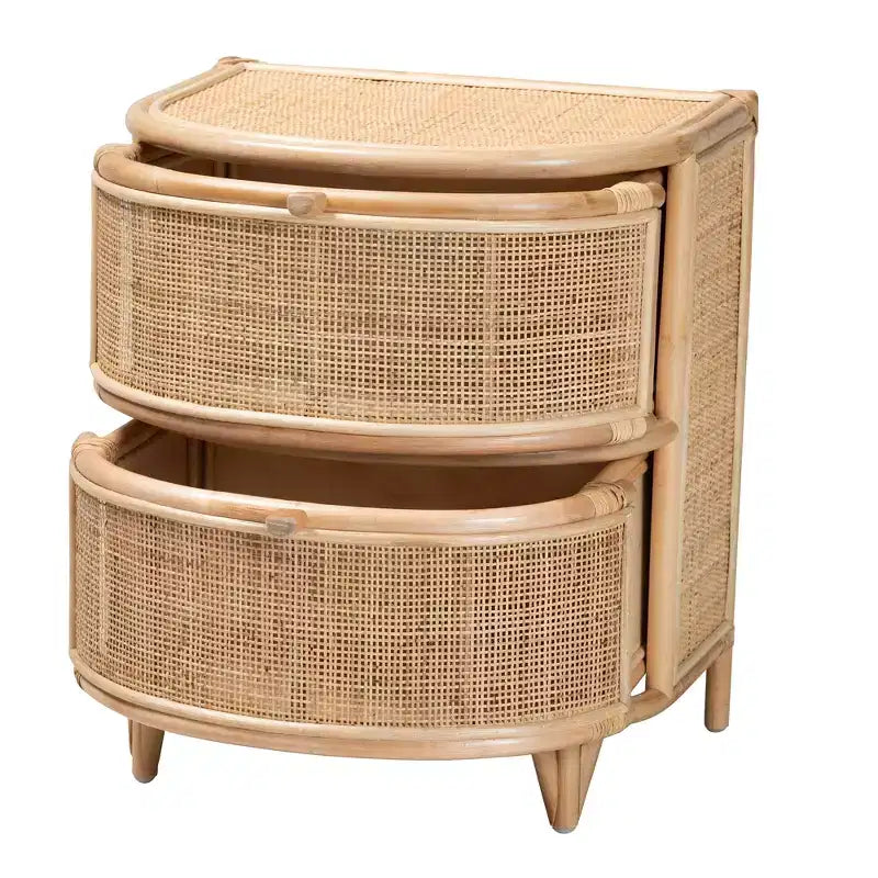 bali & pari Comodino Oleta moderno bohémien con 2 cassetti in rattan marrone naturale