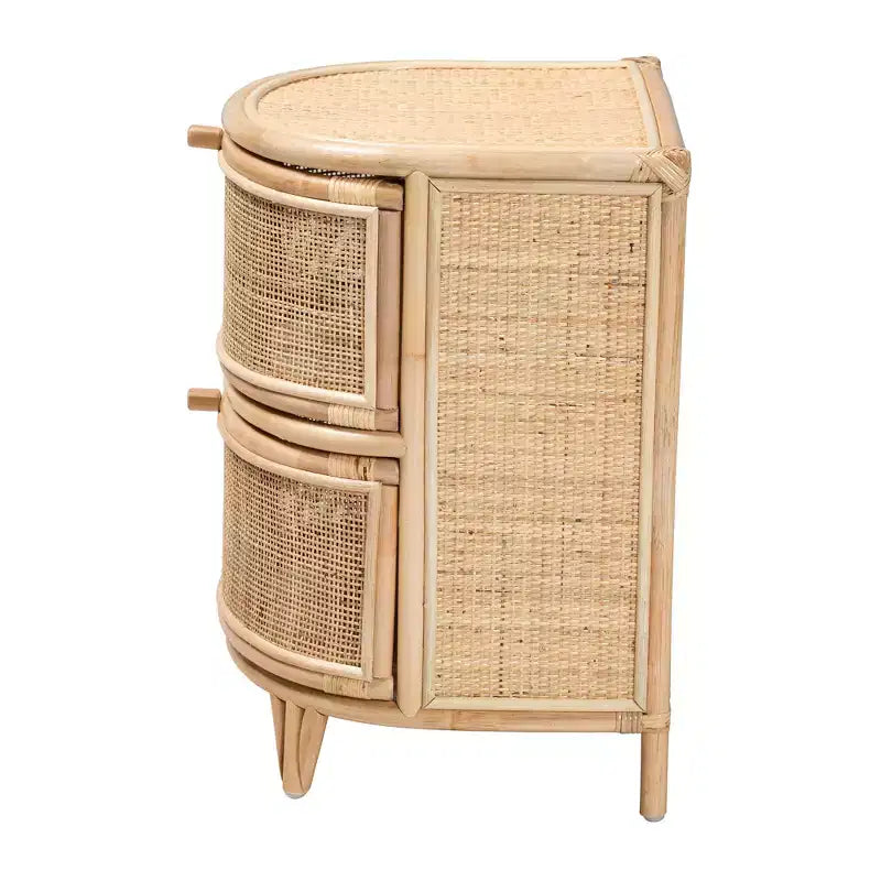 bali & pari Comodino Oleta moderno bohémien con 2 cassetti in rattan marrone naturale