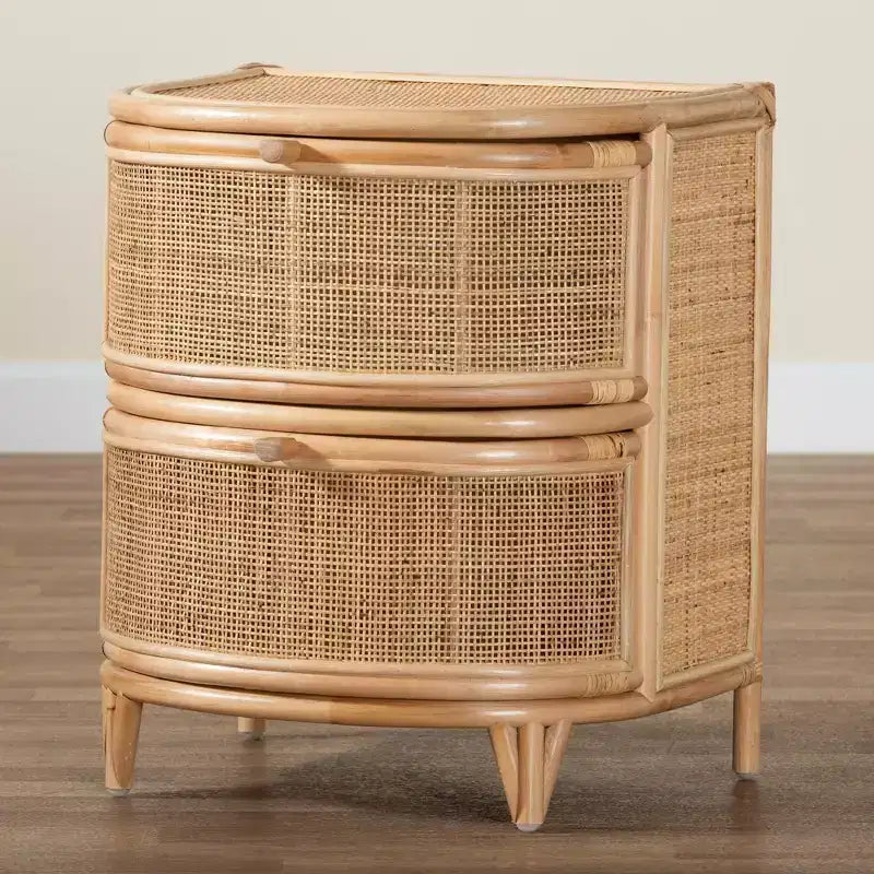 bali & pari Comodino Oleta moderno bohémien con 2 cassetti in rattan marrone naturale