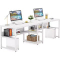 Lantine Two Person Desk with Bookshelf, 78.7 Computer Office Double Desk, Writing Desk Workstation with Shelf for Home Office
