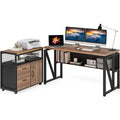 Lantine 55 inches L Shaped Computer Desk with Storage Shelves and Mobile File Cabinet, Executive Desk for Home Office Furniture Sets