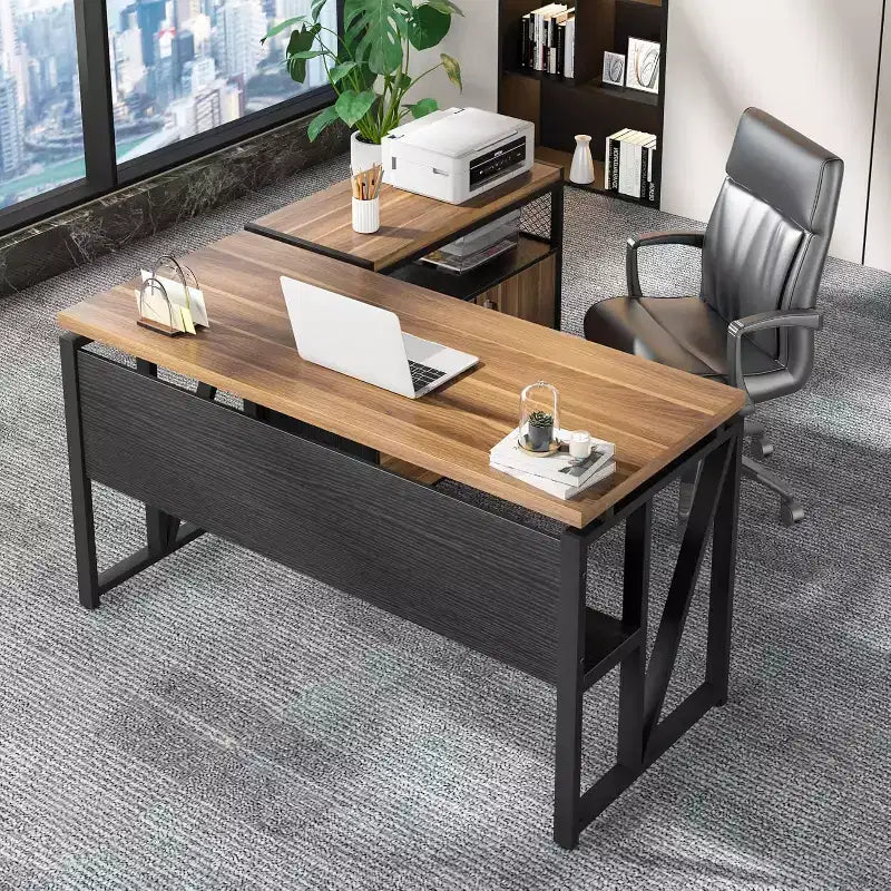 Scrivania per computer a L Lantine da 55 pollici con mensole e schedario mobile, scrivania direzionale per set di mobili da ufficio domestico