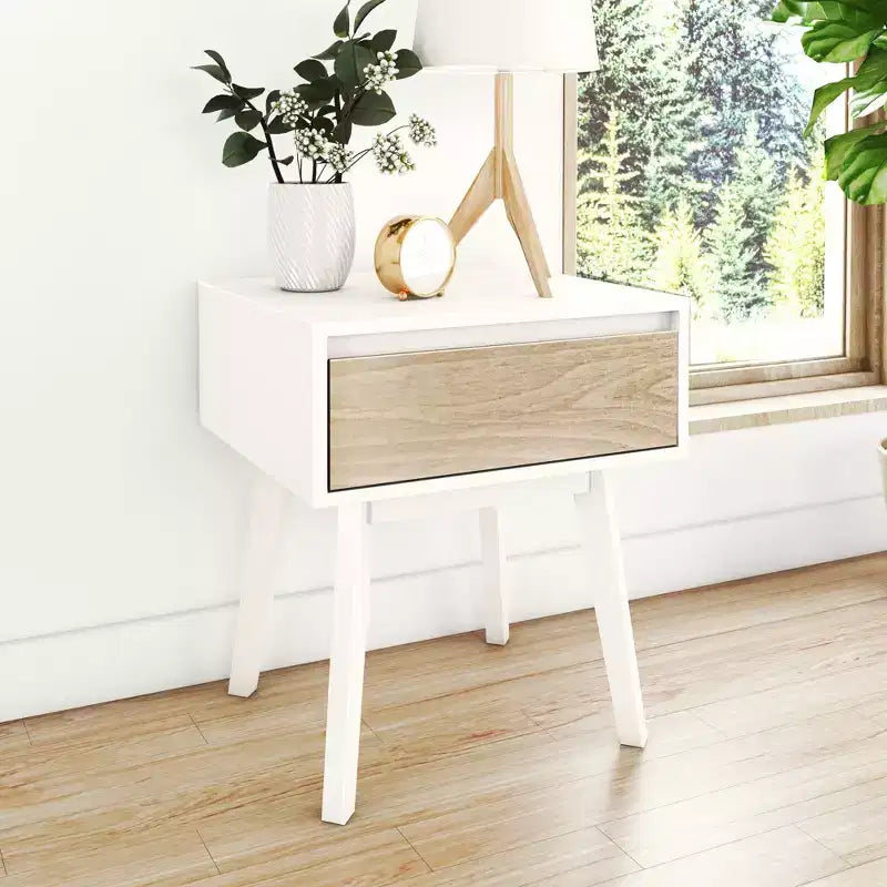 Max & Lily Comodino scandinavo, Comodini laterali in legno con cassetto portaoggetti per camera da letto