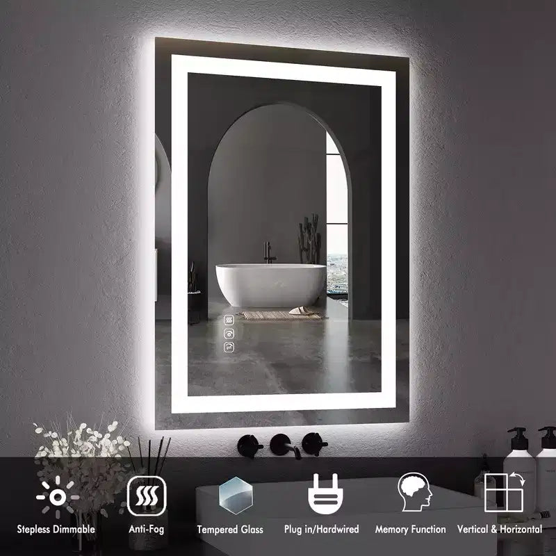 Whizmax Specchio LED da Bagno Specchi da Trucco a Parete Dimmerabili Senza Scatti con Antiappannamento, Retroilluminato + Illuminazione Frontale, Vetro Temperato