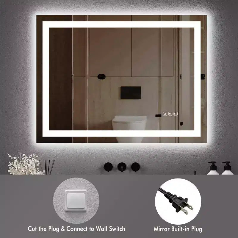 Whizmax Specchio LED da Bagno Specchi da Trucco a Parete Dimmerabili Senza Scatti con Antiappannamento, Retroilluminato + Illuminazione Frontale, Vetro Temperato