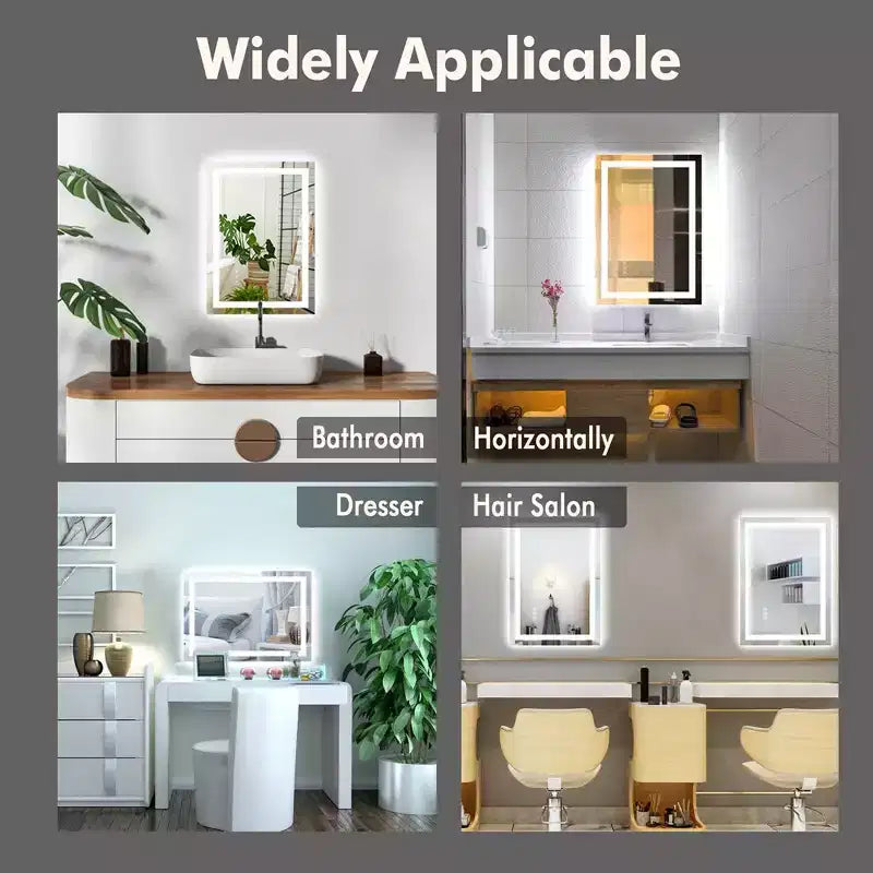 Whizmax Specchio LED da Bagno Specchi da Trucco a Parete Dimmerabili Senza Scatti con Antiappannamento, Retroilluminato + Illuminazione Frontale, Vetro Temperato