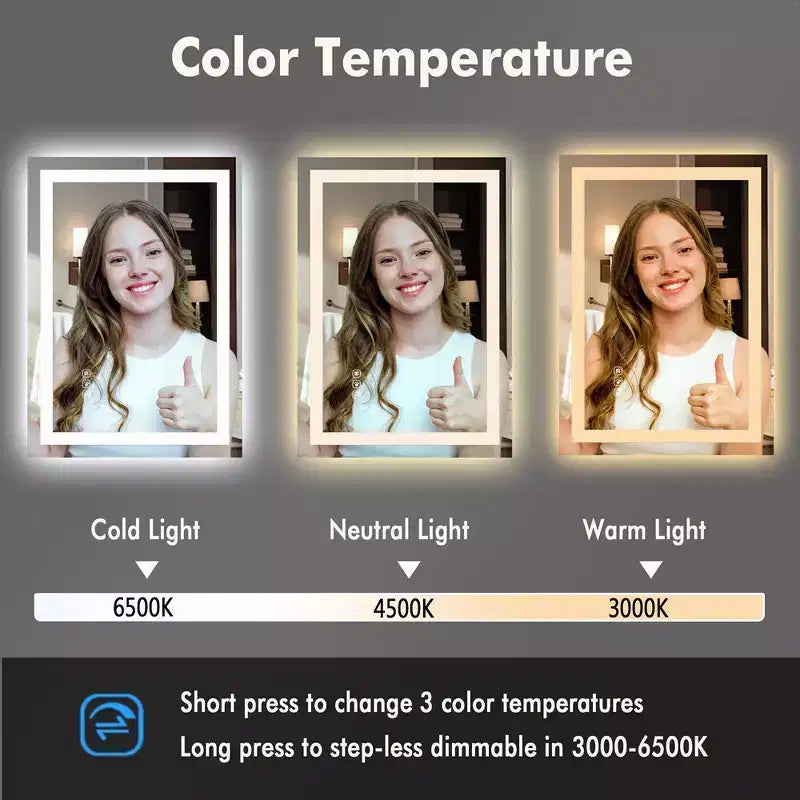 Whizmax Specchio LED da Bagno Specchi da Trucco a Parete Dimmerabili Senza Scatti con Antiappannamento, Retroilluminato + Illuminazione Frontale, Vetro Temperato