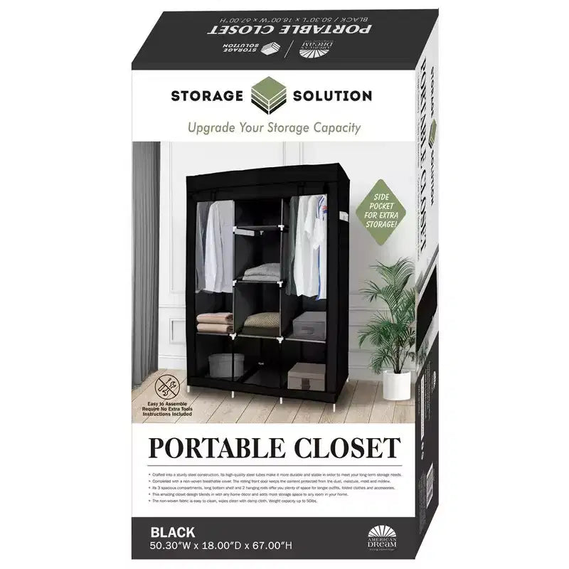J&V TEXTILES Armadio Portatile Guardaroba per Appendere Vestiti con 8 Ripiani, 2 Aste Appendiabiti e 4 Tasche, Armadio Autoportante