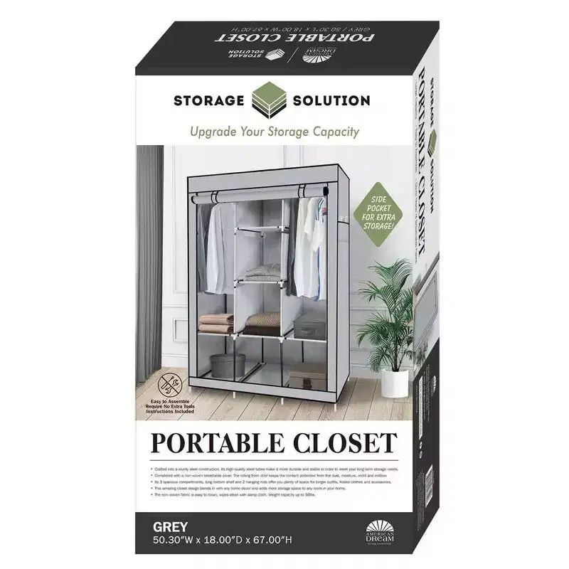 J&V TEXTILES Armadio Portatile Guardaroba per Appendere Vestiti con 8 Ripiani, 2 Aste Appendiabiti e 4 Tasche, Armadio Autoportante