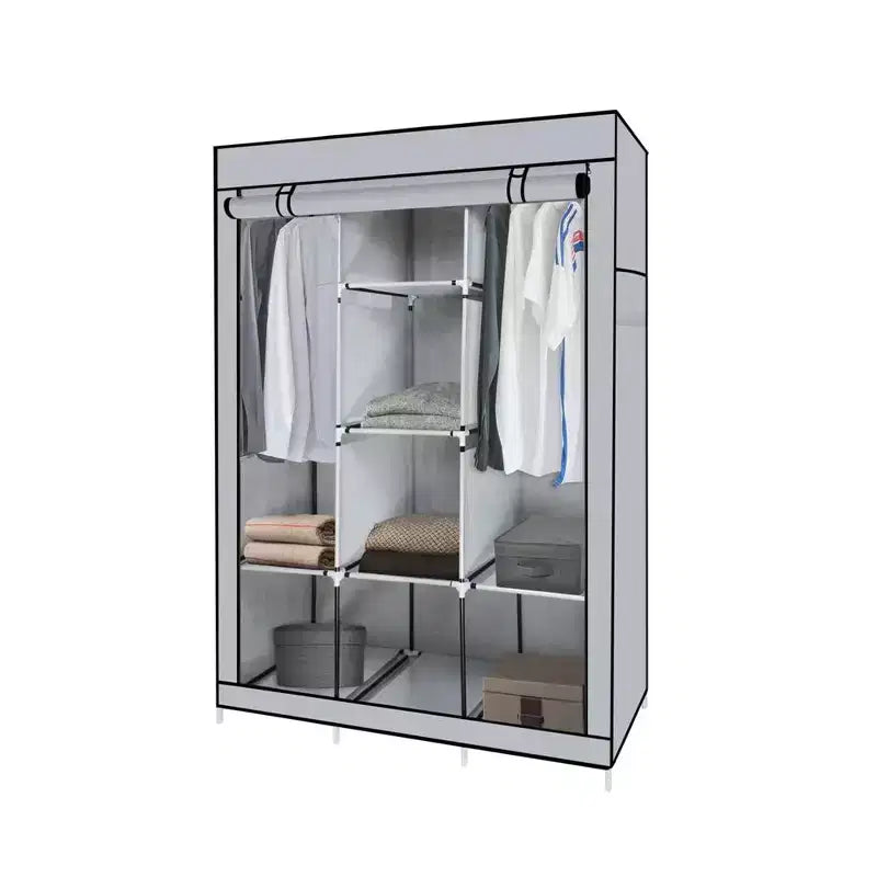 J&V TEXTILES Armadio Portatile Guardaroba per Appendere Vestiti con 8 Ripiani, 2 Aste Appendiabiti e 4 Tasche, Armadio Autoportante