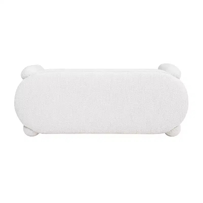 Panca Hugo 49 Ovale Completamente Imbottita, Bouclé Bianco Crema Latte