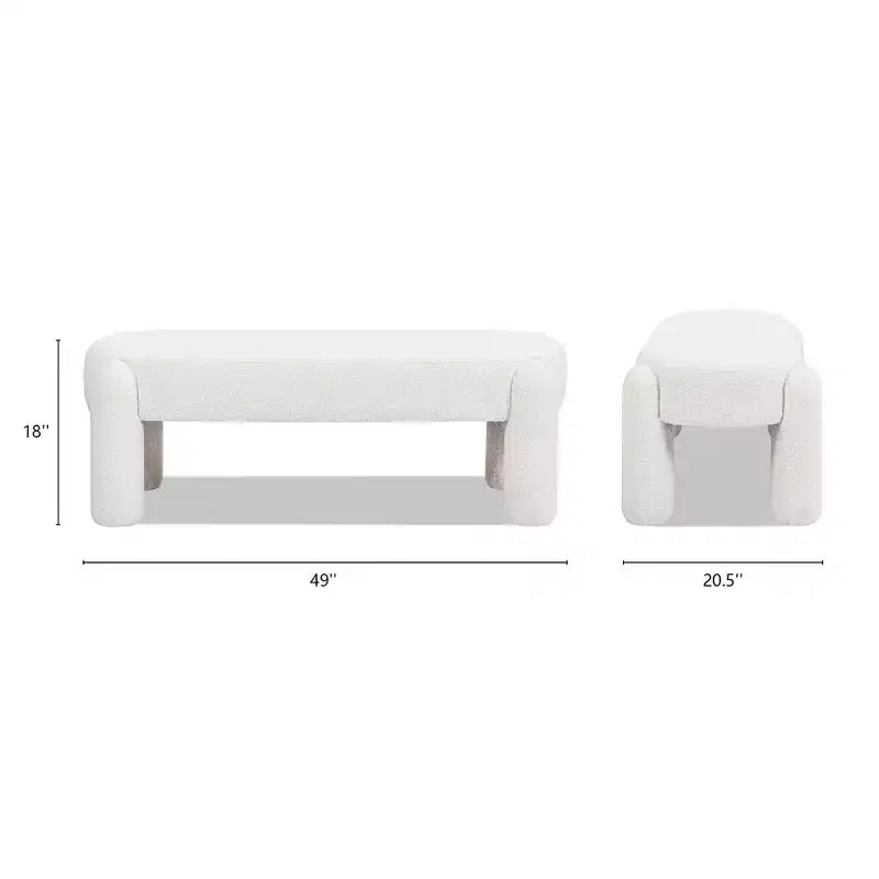 Panca Hugo 49 Ovale Completamente Imbottita, Bouclé Bianco Crema Latte