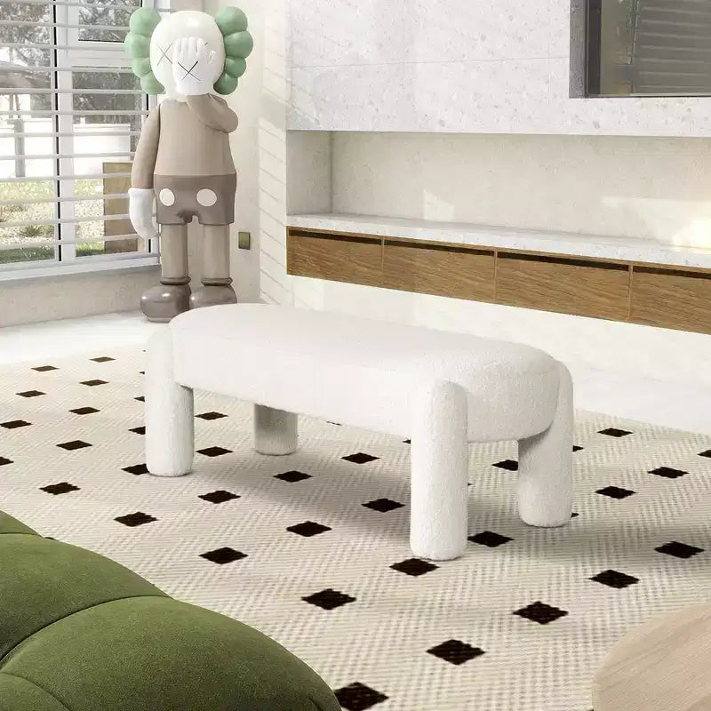 Panca Hugo 49 Ovale Completamente Imbottita, Bouclé Bianco Crema Latte