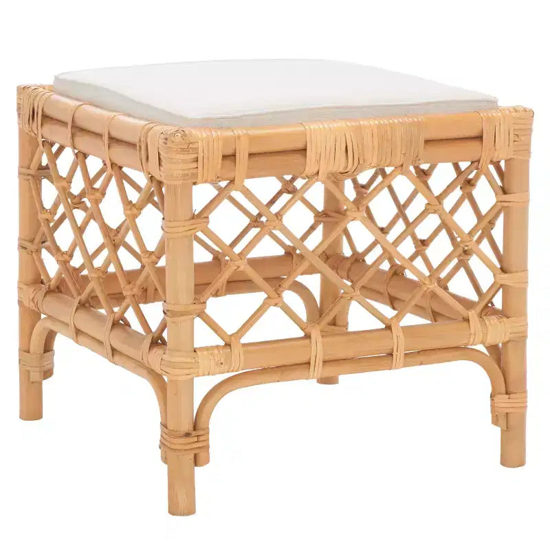 Pouf in Rattan Larroux con Cuscino - SEA7044 - Miele/Bianco - Safavieh
