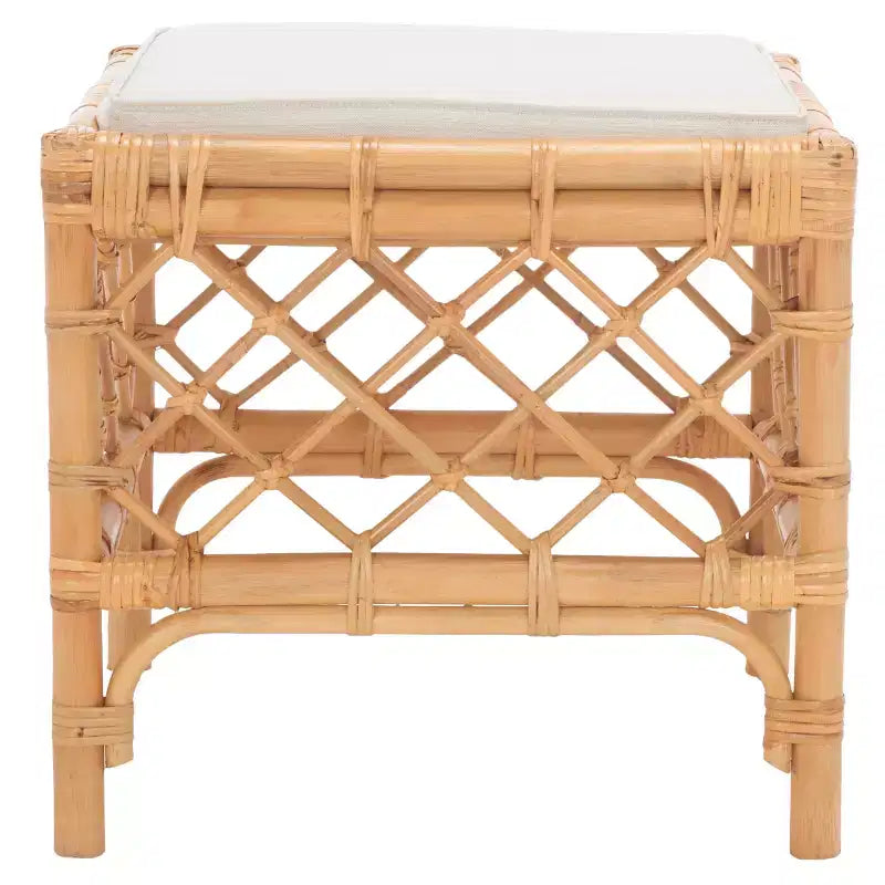 Pouf in Rattan Larroux con Cuscino - SEA7044 - Miele/Bianco - Safavieh