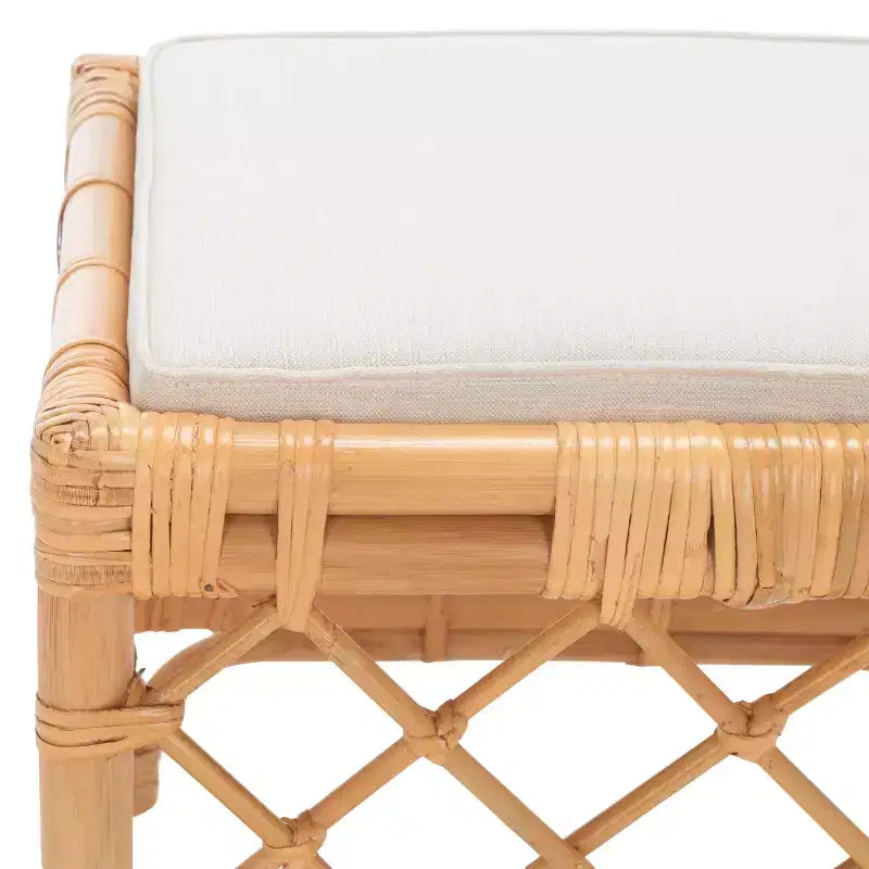 Pouf in Rattan Larroux con Cuscino - SEA7044 - Miele/Bianco - Safavieh