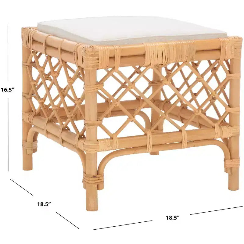 Pouf in Rattan Larroux con Cuscino - SEA7044 - Miele/Bianco - Safavieh