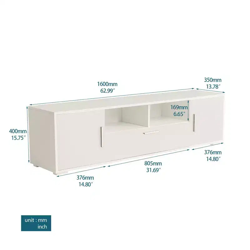 Mobile TV elegante da 62,99 pollici con striscia luminosa a LED, scomparti aperti e maniglia in metallo, centro multimediale per TV da 69 pollici 4W - ModernLuxe
