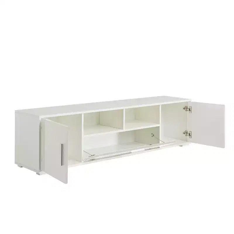 Mobile TV elegante da 62,99 pollici con striscia luminosa a LED, scomparti aperti e maniglia in metallo, centro multimediale per TV da 69 pollici 4W - ModernLuxe