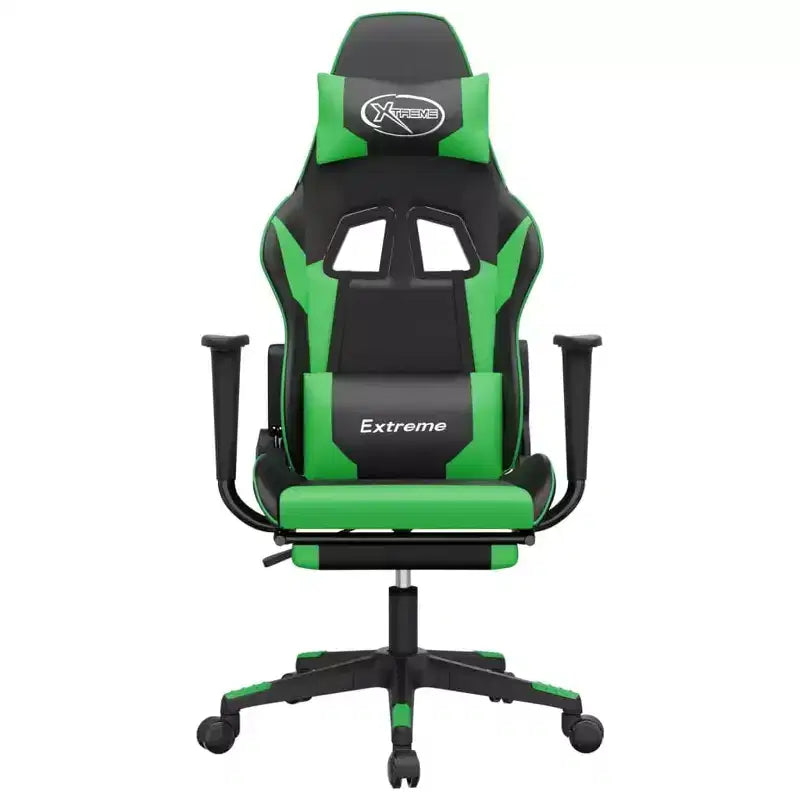 vidaXL Sedia da gaming massaggiante con poggiapiedi, nera e verde, in similpelle