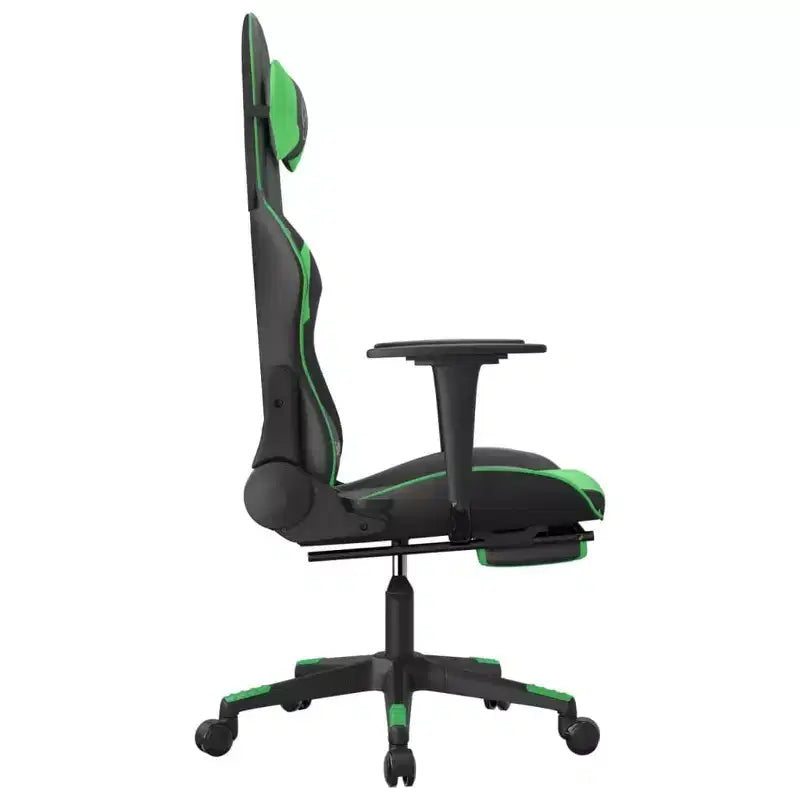 vidaXL Sedia da gaming massaggiante con poggiapiedi, nera e verde, in similpelle