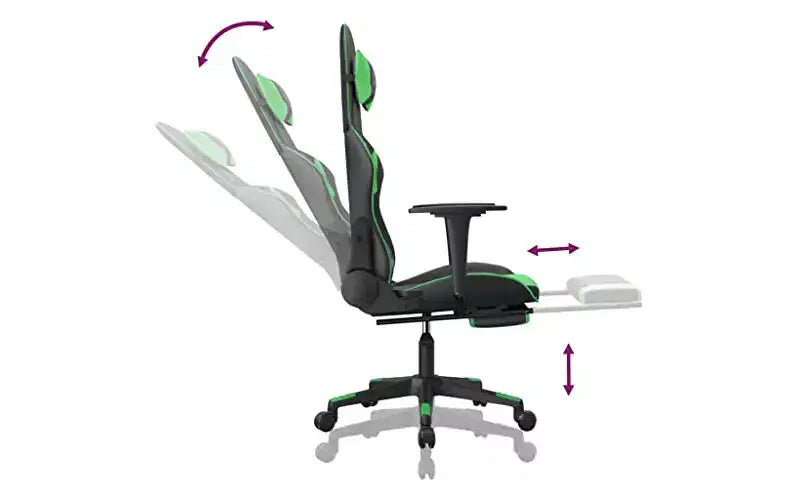 vidaXL Sedia da gaming massaggiante con poggiapiedi, nera e verde, in similpelle
