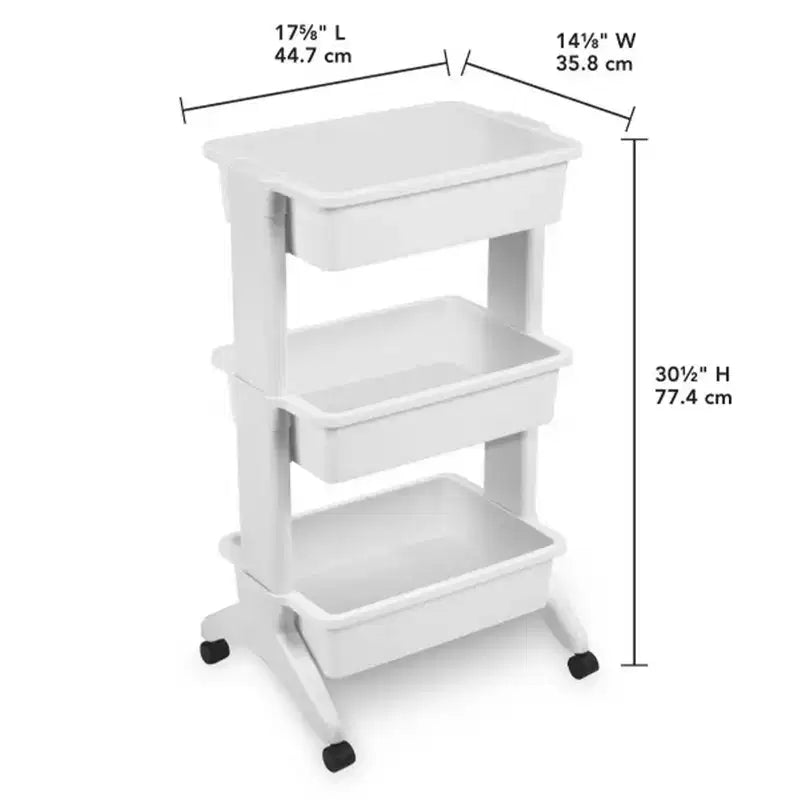 Sterilite Carrello di servizio a 3 livelli, organizer portatile con scomparti aperti, ruote piroettanti a 360 gradi, supporta 4,5 kg per livello, bianco, confezione da 3