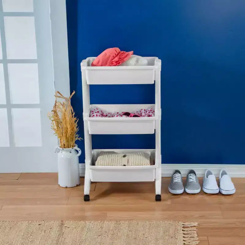 Sterilite Carrello di servizio a 3 livelli, organizer portatile con scomparti aperti, ruote piroettanti a 360 gradi, supporta 4,5 kg per livello, bianco, confezione da 3