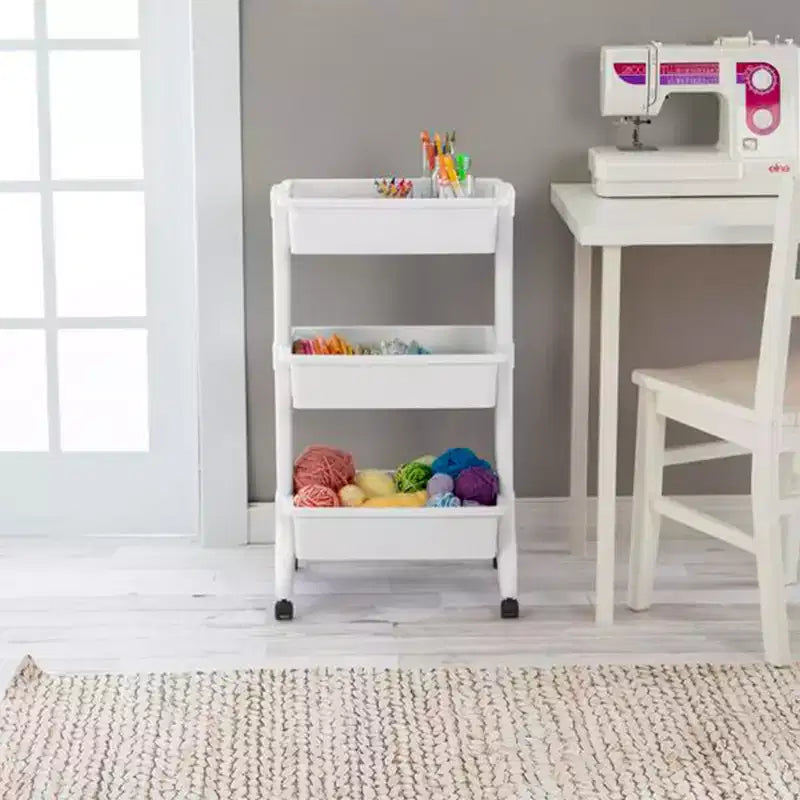 Sterilite Carrello di servizio a 3 livelli, organizer portatile con scomparti aperti, ruote piroettanti a 360 gradi, supporta 4,5 kg per livello, bianco, confezione da 3