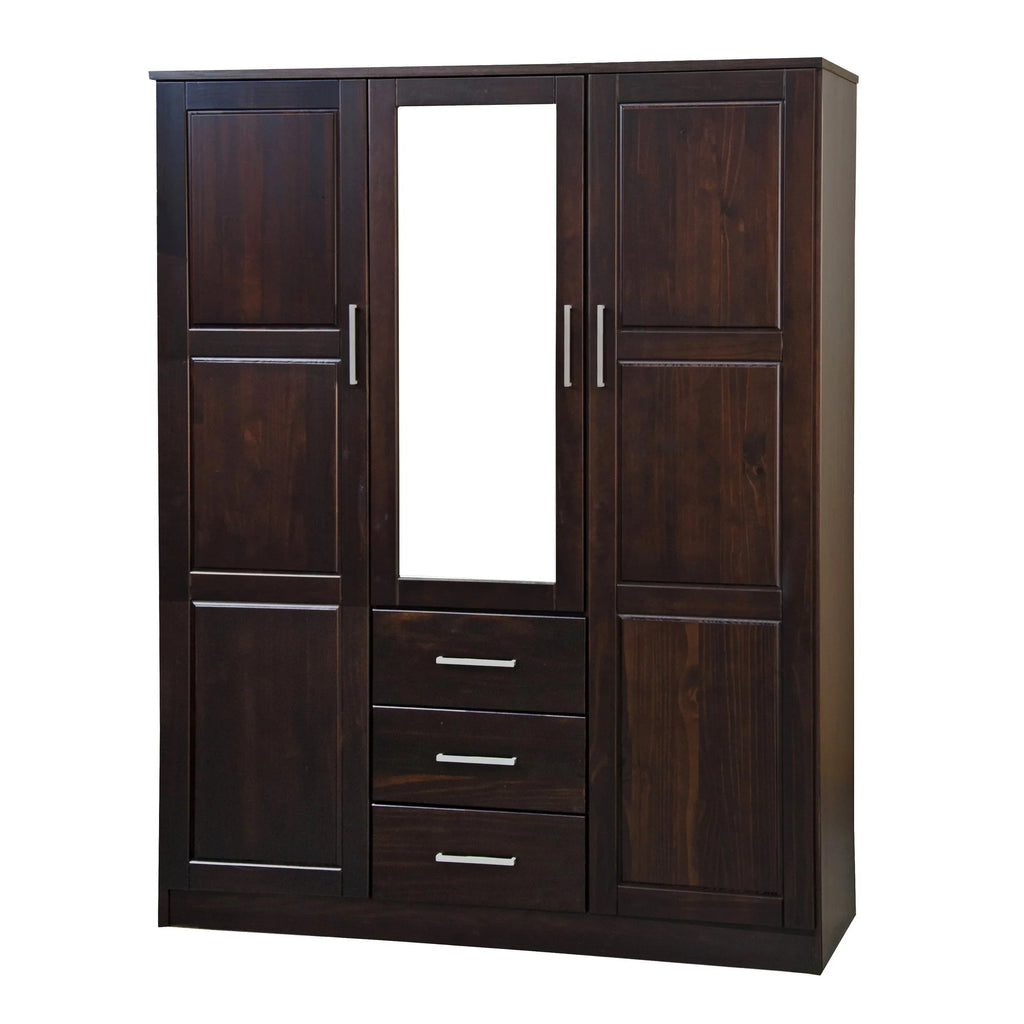 Palace Imports 100% Solid Wood Cosmo 3-Door Wardrobe Armoire with Solid Wood or Mirrored Doors