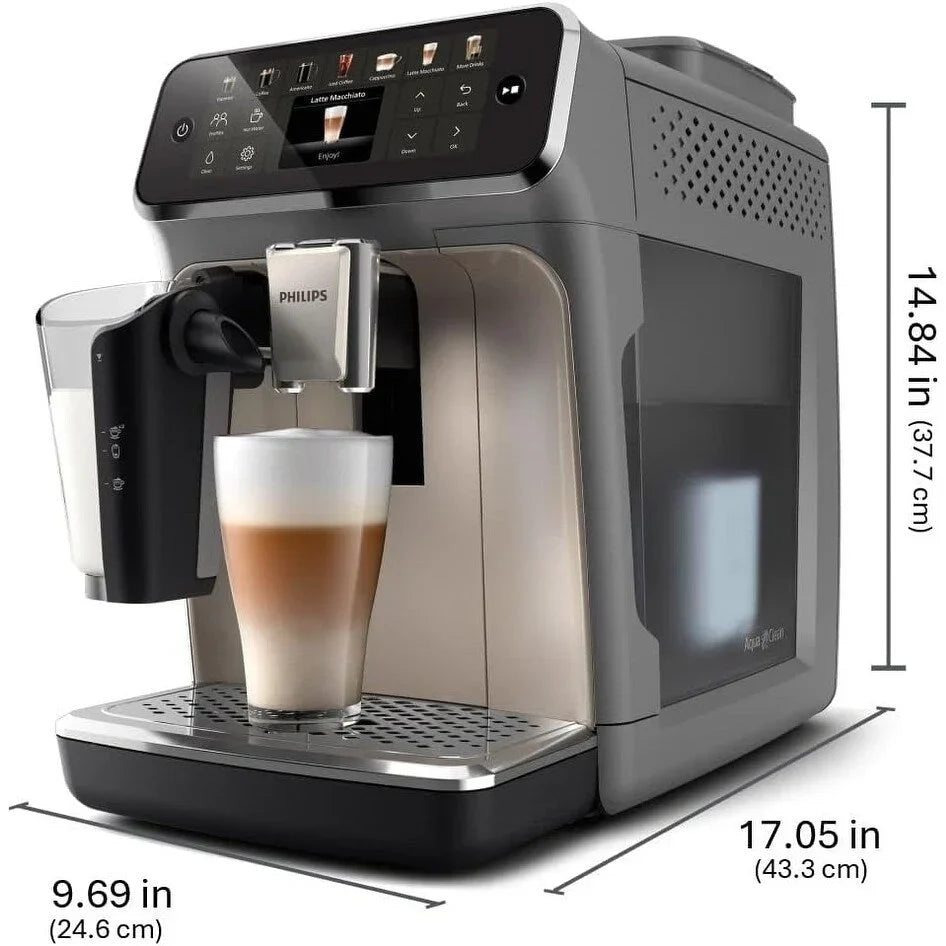 Premium Espresso Machine, 12 Hot/Iced Coffees, LatteGo System, Ceramic Grinder, Black Chrome