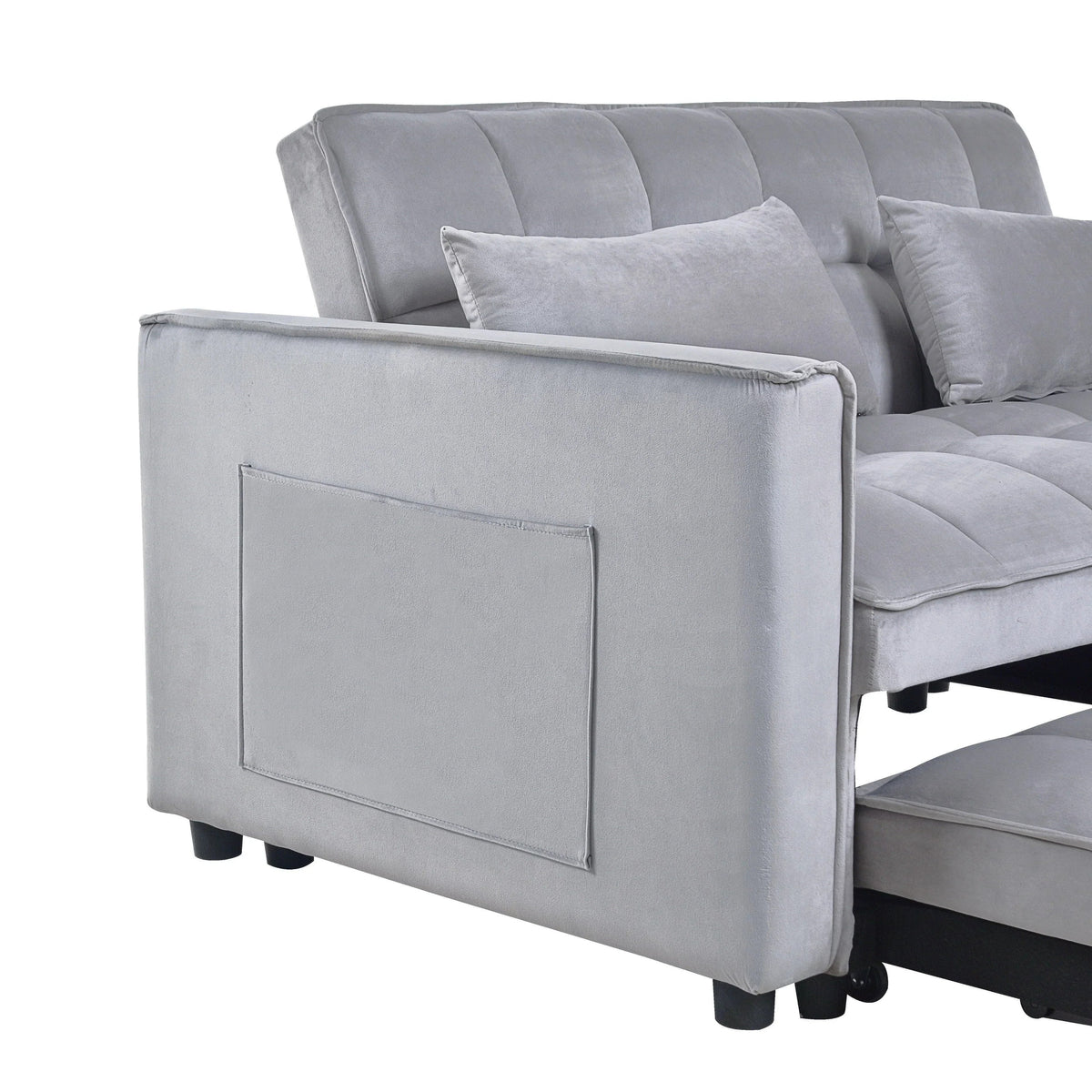 Modern Pull-Out Couch Bed, 3-in-1 Sleeper Sofa with Adjustable Backrest, Velvet Loveseat, Pillows & Side Pockets