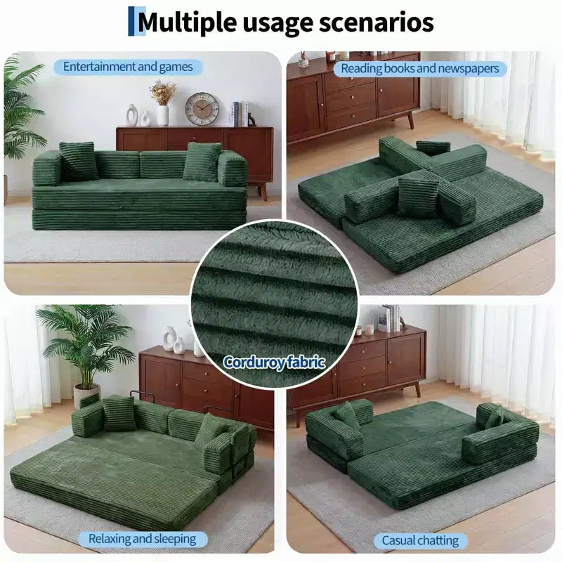 80.7 5-in-1 Convertible Sleeper Sofa Bed ??Corduroy, 1200 lbs, No Assembly
