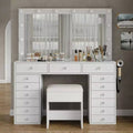 BALHAM TRADE-15 Drawers Vanity 3 Color Modes Adjustable Brightness Glass Top Vanity Desk with Stool